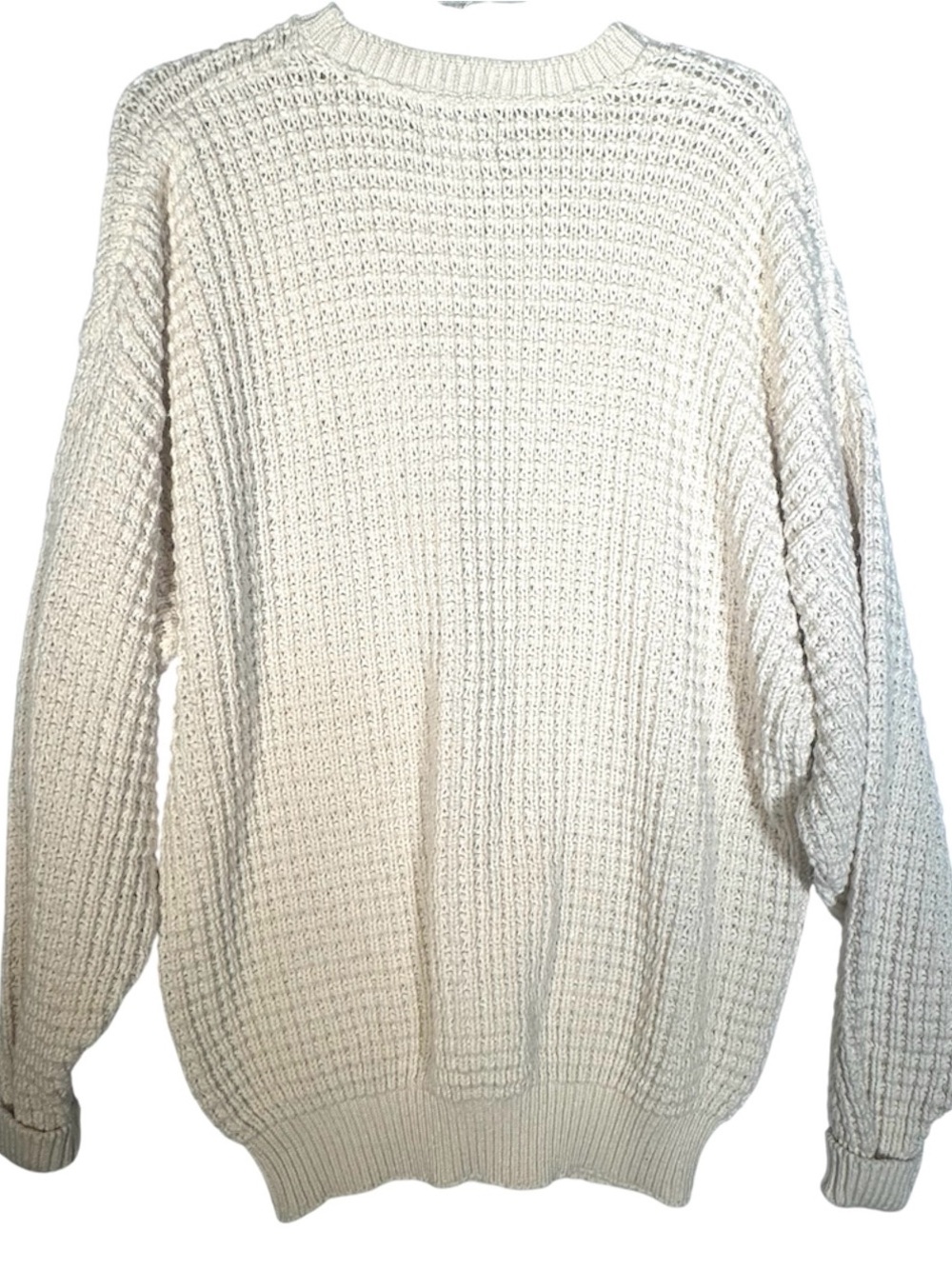 Vintage Coldwater Creek Cream Waffle Knit Sweater 100% Cotton Fisherman Made USA - Picture 2 of 4
